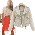 Hollow Lapel Double Zippers Lace Long Sleeves Short Coat - OhYoursFashion - 2