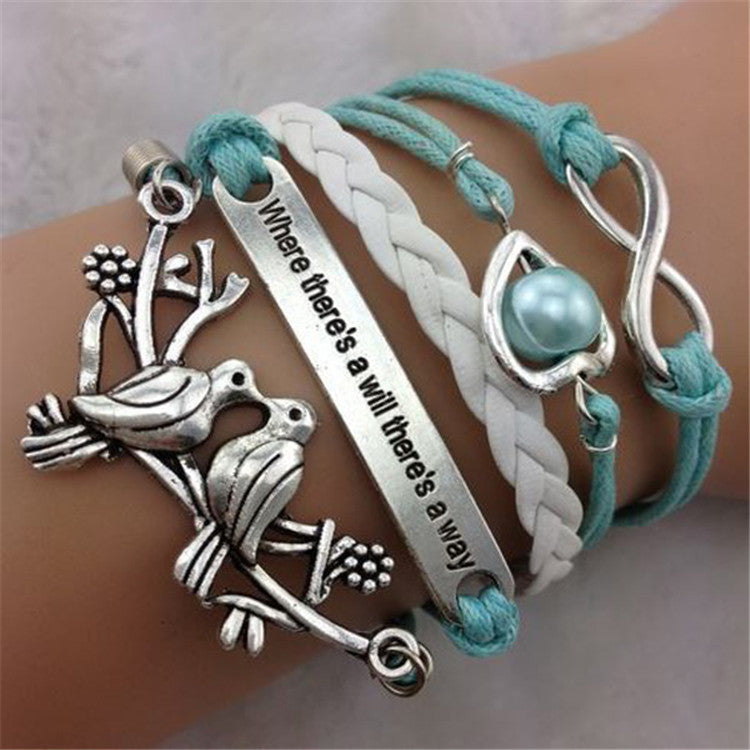 Love Birds Heart Pearl Multilayer Woven Bracelet - Oh Yours Fashion