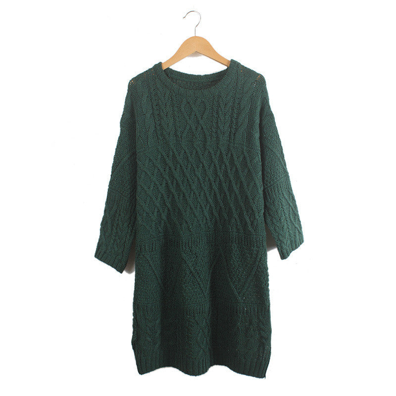 Diamond Cable Retro Knit Long Pullover Sweater - Oh Yours Fashion - 5