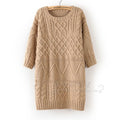 Diamond Cable Retro Knit Long Pullover Sweater - Oh Yours Fashion - 4
