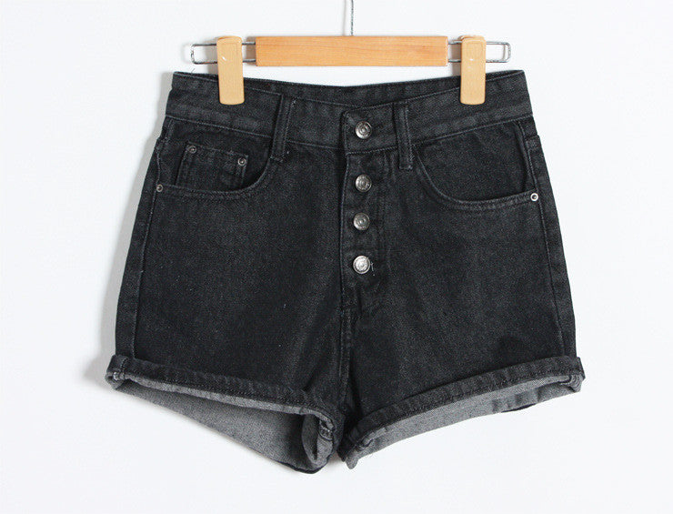 Button High Waist Rolled Hem Casual Denim Shorts - Oh Yours Fashion - 4