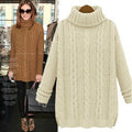 Pullover High Neck Knit Twist Long Sleeve Side Slit Sweater - Oh Yours Fashion - 5