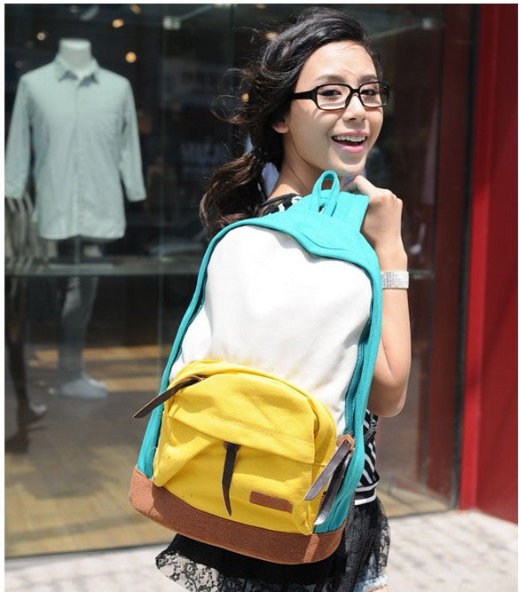Leisure Cute Contrast Color Canvas Backpack - Oh Yours Fashion - 1