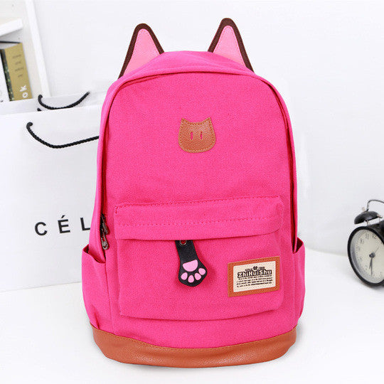 Cute Cat Ears Solid Color School Backpack Canvas Bag - Oh Yours Fashion - 8