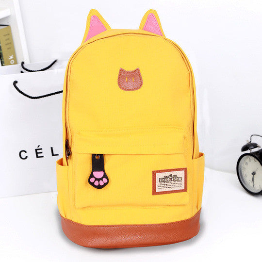 Cute Cat Ears Solid Color School Backpack Canvas Bag - Oh Yours Fashion - 1