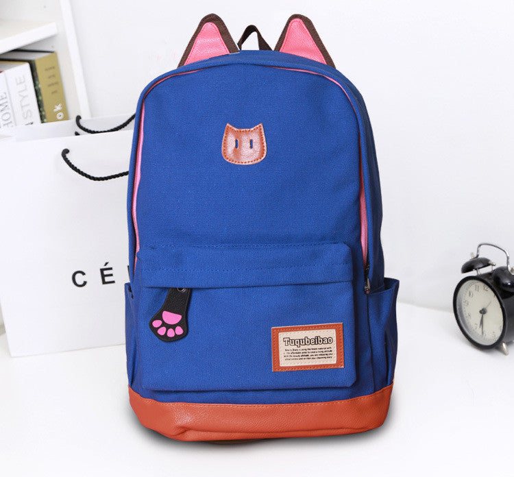 Cute Cat Ears Solid Color School Backpack Canvas Bag - Oh Yours Fashion - 5