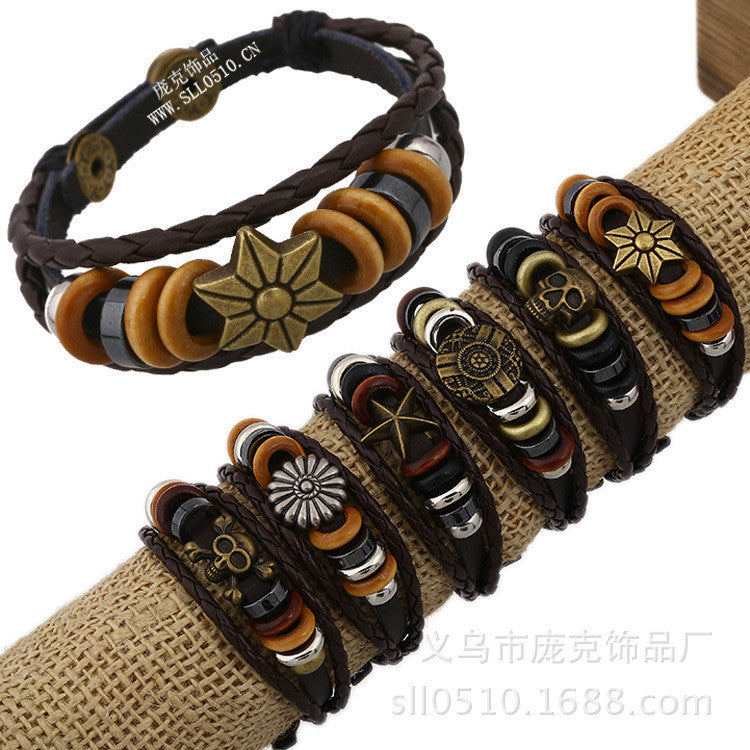 Fashion Beaded Woven Leather Bracelet Set - Oh Yours Fashion