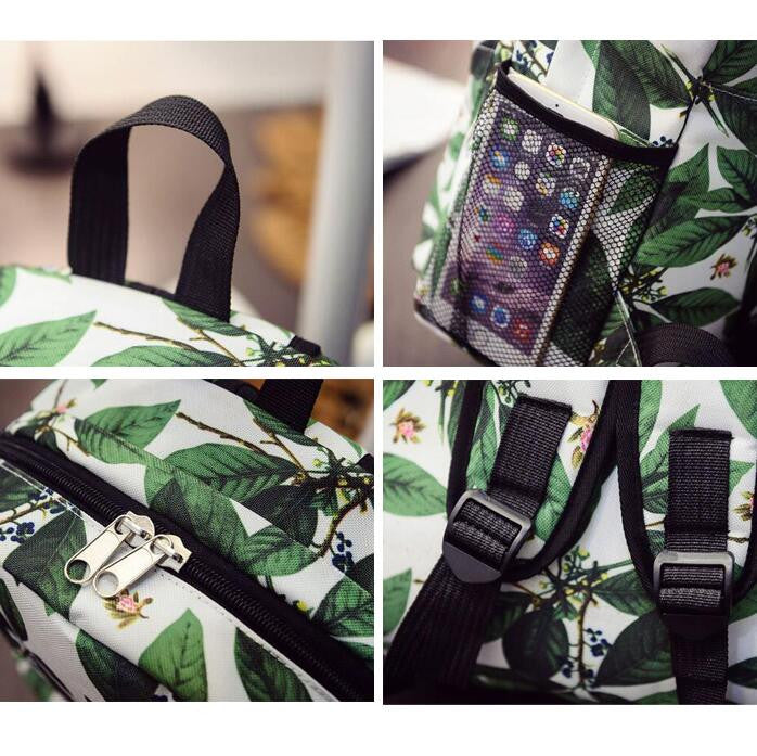 Green Leaves Print Fashion School Backpack - Oh Yours Fashion - 4