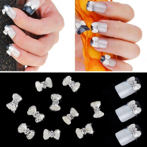 Silver Bowknot Nail Art Glitters Slices DIY Decoration Alloy Rhinestones 10pcs - Oh Yours Fashion