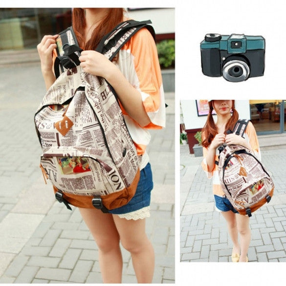 New Fashion Unisex Newspaper Design Print Backpack Schoolbag Shoulder Bag - Oh Yours Fashion - 1