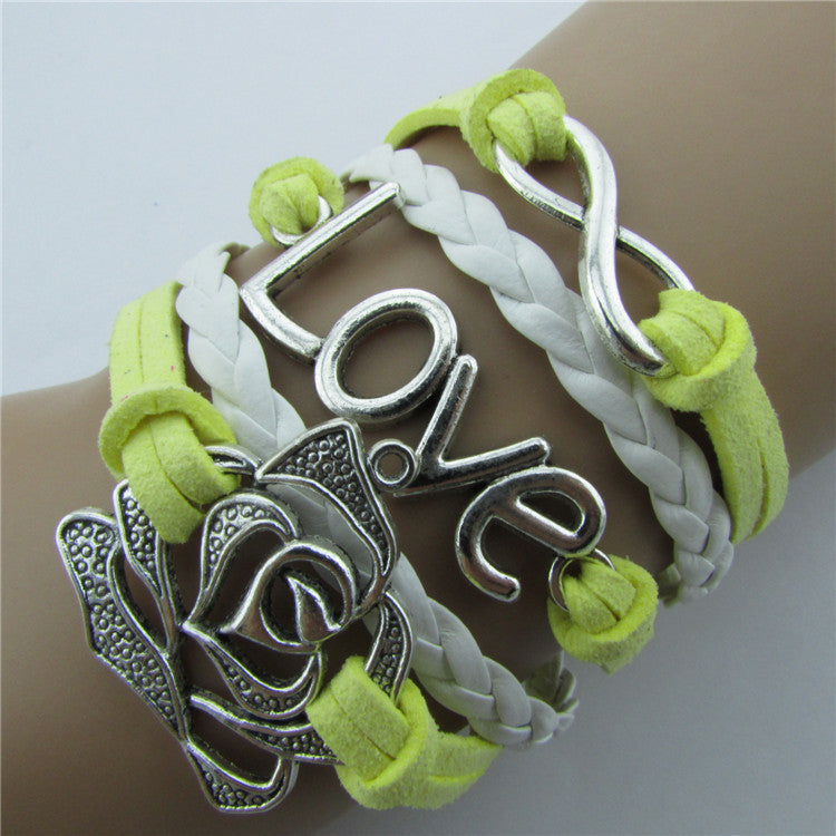 Rose LOVE 8 Leather Cord Bracelet - Oh Yours Fashion - 1