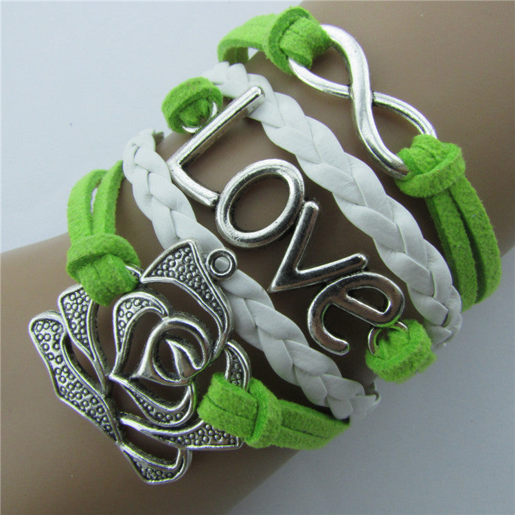 Rose LOVE 8 Leather Cord Bracelet - Oh Yours Fashion - 1