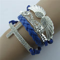Retro Crystal Angel Wings Cross Leather Cord Bracelet - Oh Yours Fashion - 3