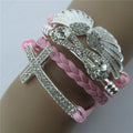 Retro Crystal Angel Wings Cross Leather Cord Bracelet - Oh Yours Fashion - 7