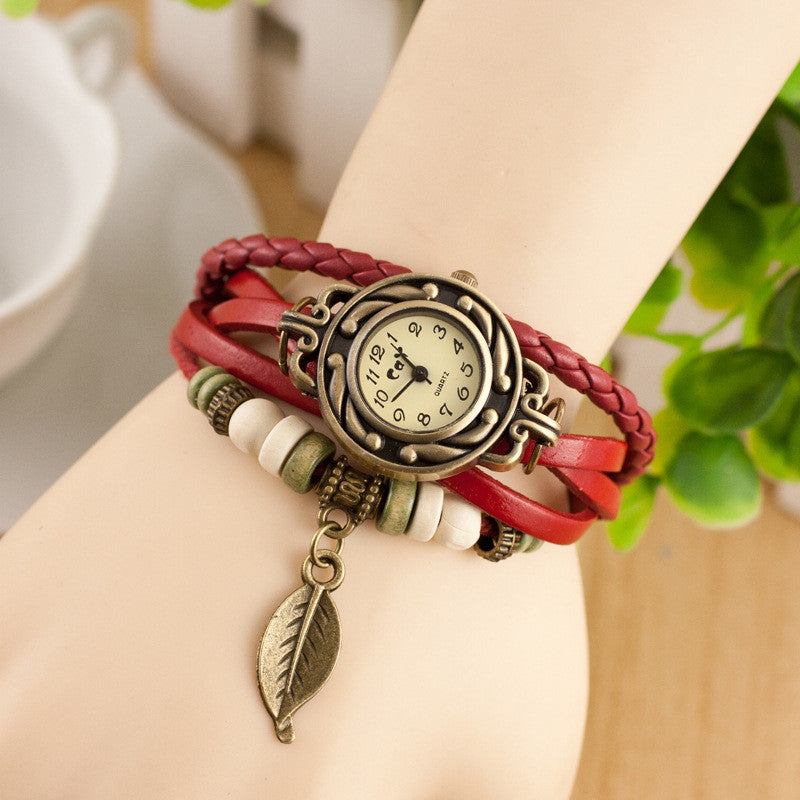 Retro Style Leaf Pendant Multilayer Watch - Oh Yours Fashion - 2