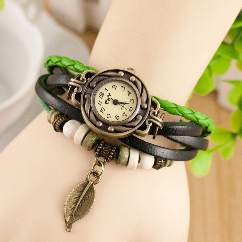 Retro Style Leaf Pendant Multilayer Watch - Oh Yours Fashion - 3