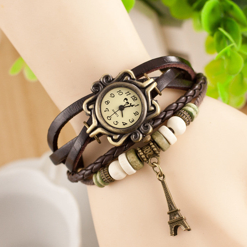 Retro Tower Pendant Woven Bracelet Watch - Oh Yours Fashion - 6