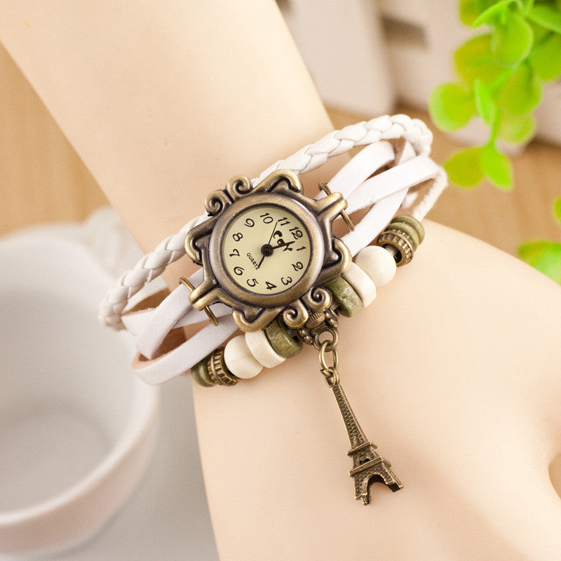 Retro Tower Pendant Woven Bracelet Watch - Oh Yours Fashion - 2