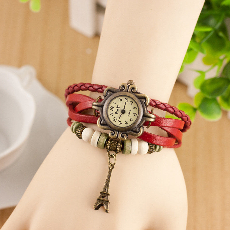 Retro Tower Pendant Woven Bracelet Watch - Oh Yours Fashion - 3