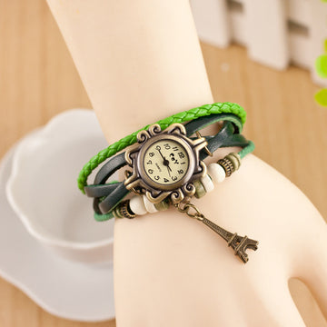 Retro Tower Pendant Woven Bracelet Watch - Oh Yours Fashion - 1