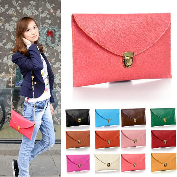 New Fashion Women's Golden Chain Envelope Purse Clutch Synthetic Leather Handbag Shoulder Bag Dinner Party - Oh Yours Fashion - 1