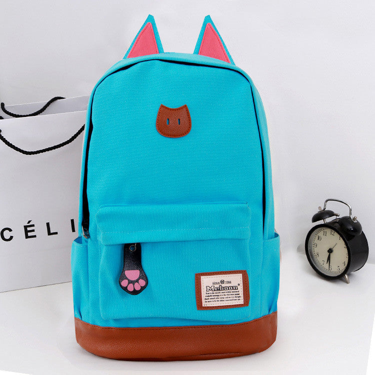 Cute Cat Ears Solid Color School Backpack Canvas Bag - Oh Yours Fashion - 6