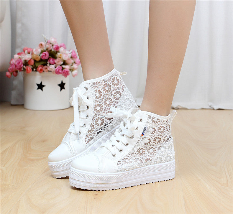 Sweet Sponge Thick Bottom Hollow Lace Sneakers - Oh Yours Fashion - 1