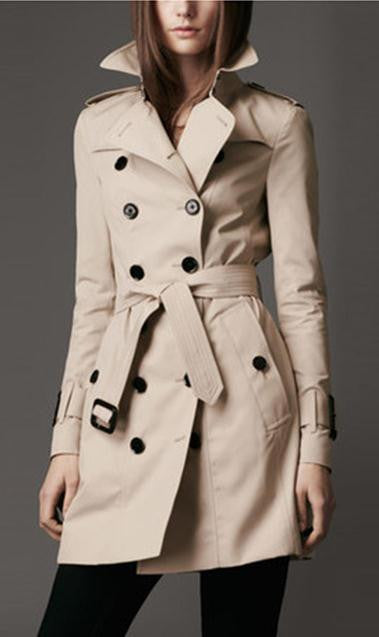 Turn-down Collar Belt Double Button Slim Mid-length Coat - Oh Yours Fashion - 1