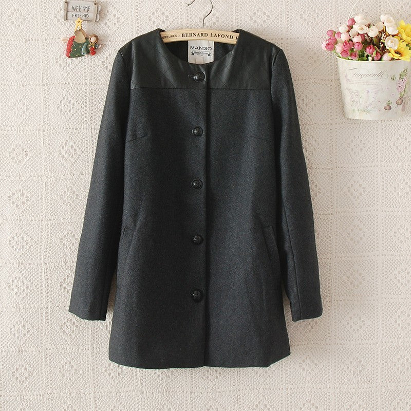 Single Button Print Long Sleeve Pockets Scoop Coat - Oh Yours Fashion - 1