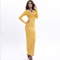 Elegant Pure Color Long Sleeve Scoop Bodycon Long Dress - Oh Yours Fashion - 1