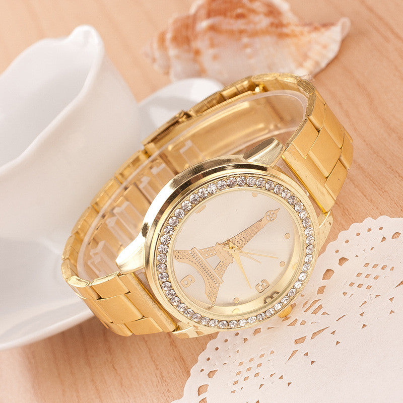 Golden Crystal Tower Print Watch - Oh Yours Fashion - 1