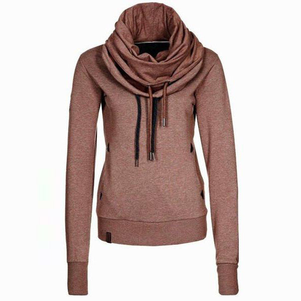 Cowl Neck Solid Color Womens Sweatshirt Hoodie - O Yours Fashion