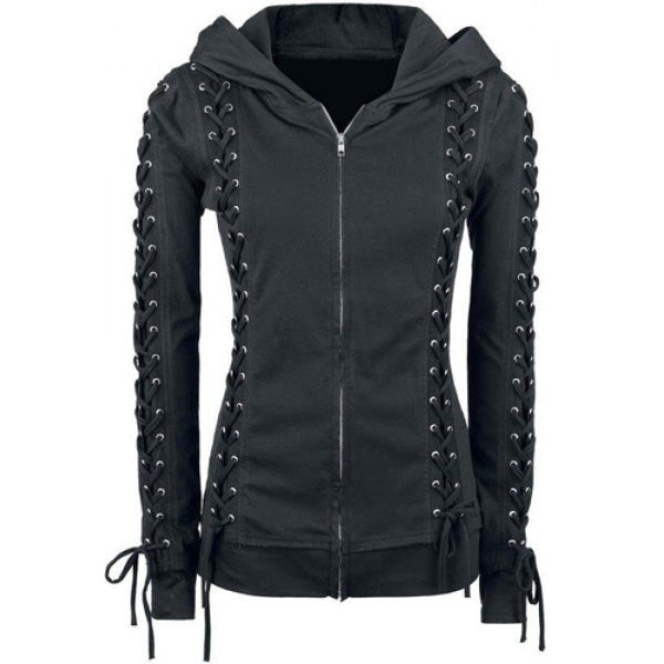 Lace-up Zippered Women Hoodie - Oh Yours Fashion