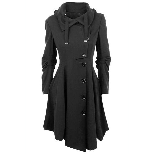 Asymmetric Turn Down Collar Button Coat Overcoat - Oh Yours Fashion - 1