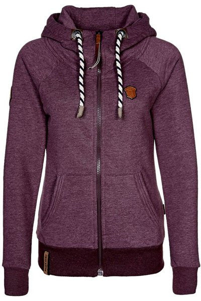 Solid Color Zipper Pocket Women Hoodie - O Yours Fashion - 3