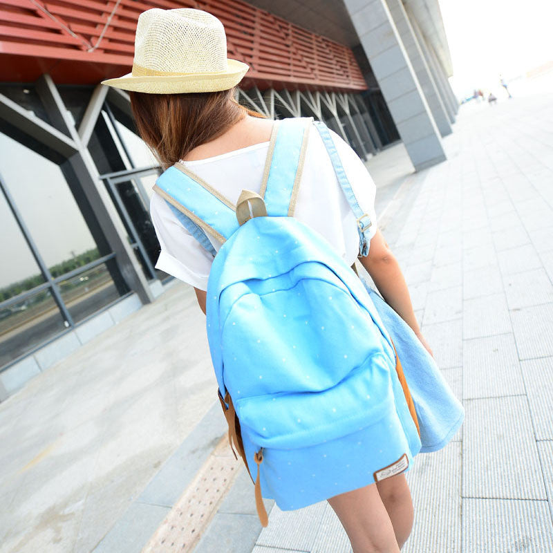 Polka Dot Candy Color Canvas Backpack School Bag - Oh Yours Fashion - 7