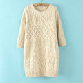 Diamond Cable Retro Knit Long Pullover Sweater - Oh Yours Fashion - 2