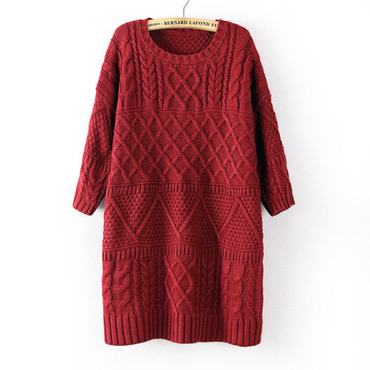 Diamond Cable Retro Knit Long Pullover Sweater - Oh Yours Fashion - 3