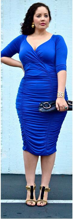 Plus Size Pure Color Drape Wrap Knee-length Dress - Oh Yours Fashion - 1
