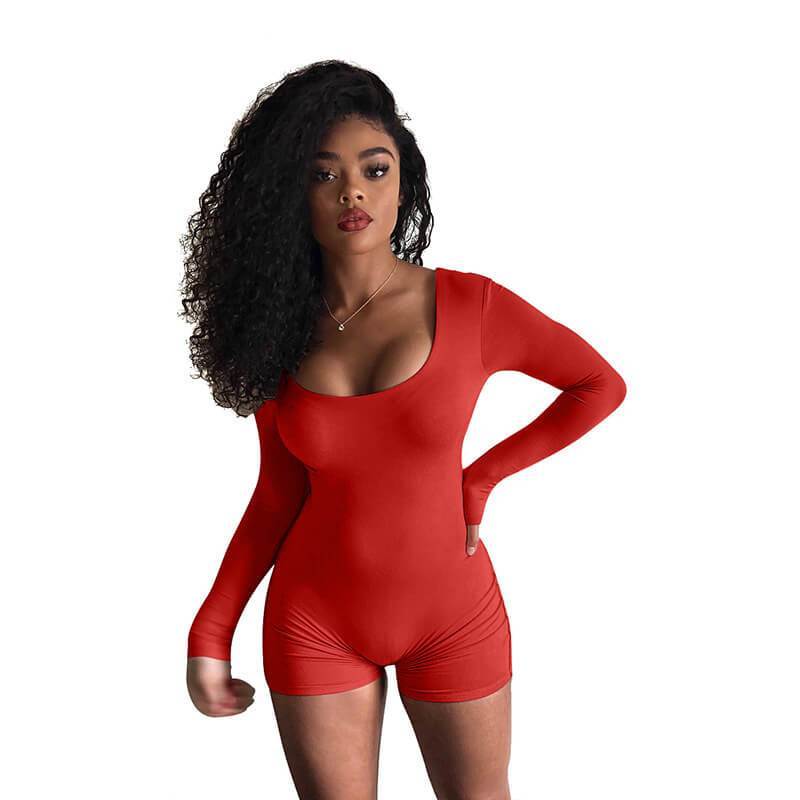 Round Neck Backless Bodycon Romper