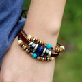 Blue Crystal Beaded Leather Woven Bracelet - Oh Yours Fashion - 2