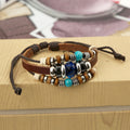 Blue Crystal Beaded Leather Woven Bracelet - Oh Yours Fashion - 3