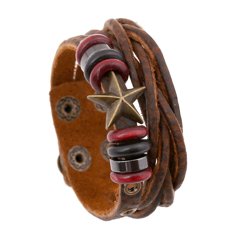 Retro Star Leather Woven Braided Bracelet - Oh Yours Fashion - 1