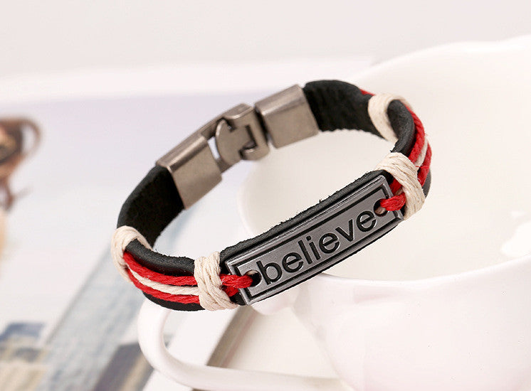 Believe Alloy Woven Leather Bracelet - Oh Yours Fashion - 4