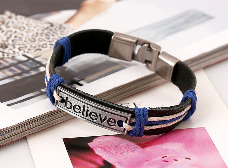 Believe Alloy Woven Leather Bracelet - Oh Yours Fashion - 2