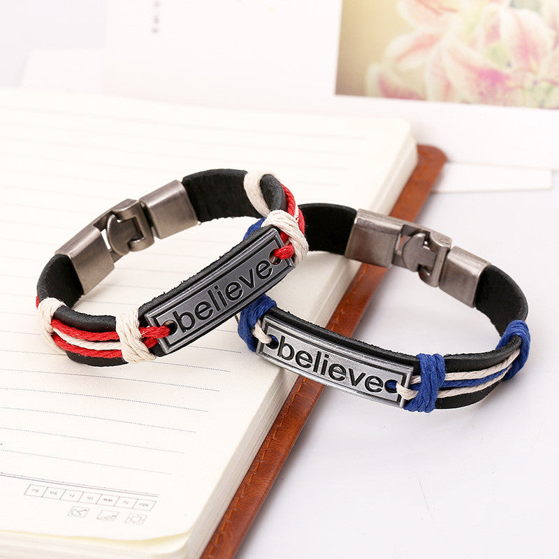Believe Alloy Woven Leather Bracelet - Oh Yours Fashion - 3
