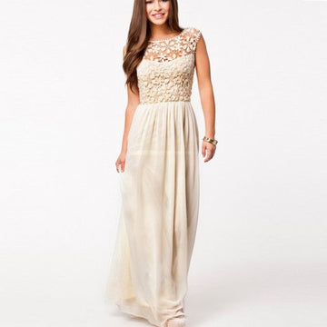 Lace Chiffon Backless Long Prom Dress - OhYoursFashion - 1