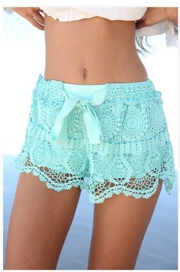 Bowknots Lace Irregular High Waist Beach Hot Shorts - OhYoursFashion - 2
