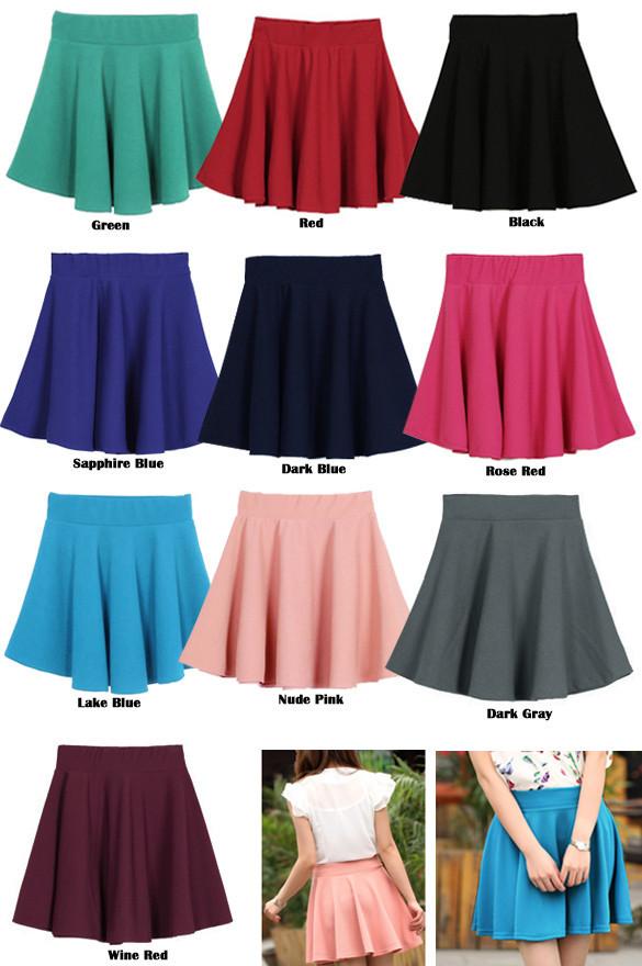 Candy Color Stretch Skater Flared Pleated Mini Skirt - OhYoursFashion - 7