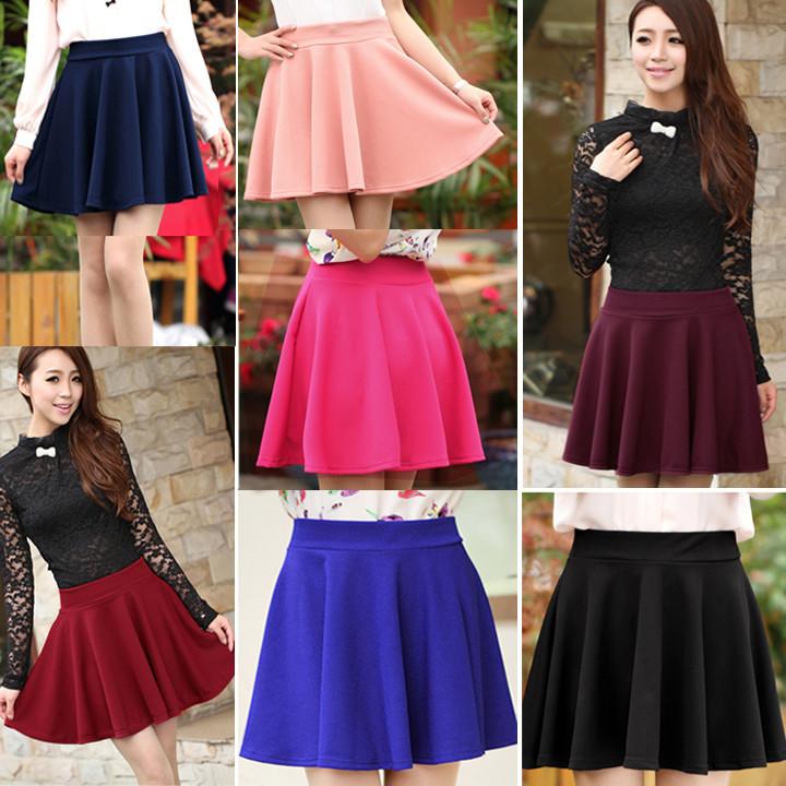 Candy Color Stretch Skater Flared Pleated Mini Skirt - OhYoursFashion - 5